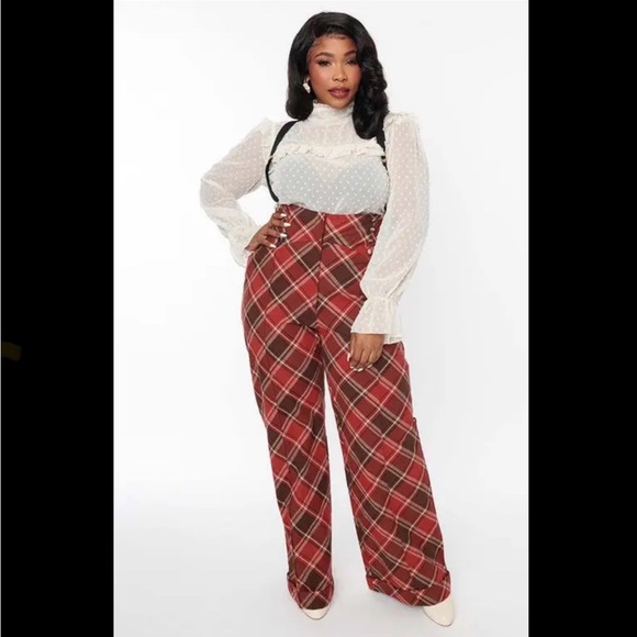 Unique Vintage Pants - Unique Vintage Red and Brown Plaid Wide Leg Pants